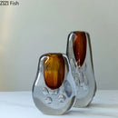 Amber Glass Vase Hydroponics with Artificial Flowers for Desk Decor by Axyaa