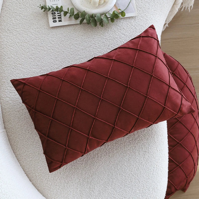 Red Velvet Plaid Cushion Covers 30x50cm Romantic Valentine's Day Decorative Pillows for Sofa
