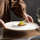 Axyaa Bead Edge Ceramic Dessert Plate for Molecular Cuisine and Sushi