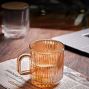 Axyaa Japanese Vertical Stripes Glass Cup with Bamboo Cover, Kawaii Milk Mug