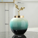 Axyaa Gradient Ceramic Vase with Golden Leaves Cover - Modern Home Decor & Wedding Ornament