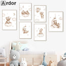 Axyaa Sun Rainbow Bear Canvas Wall Art Poster, Nursery Decor, Kids Room Decoration