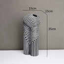 Axyaa Striped Resin Vase: Abstract, Black & White Geometric Home Decor, Terrarium, Crafts