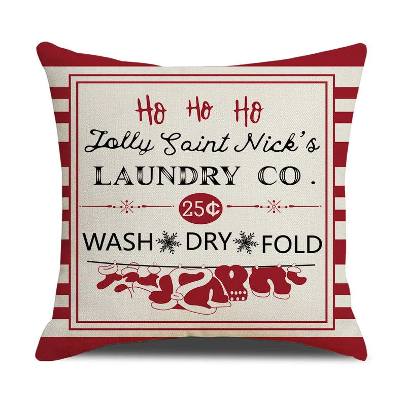 Axyaa Christmas Linen Cushion Cover - Decorative Printed Pillowcases for Bed and Sofa