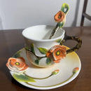 Axyaa Ceramic Flower Coffee Cup and Saucer: Elegant Embossed 3D Design