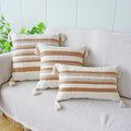 Ivory Brown Coffee Black Stripe Pillow Case with Tassels - Axyaa Brand