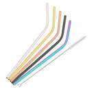 Axyaa Metal Drinking Straws Set - Eco-friendly Stainless Steel, 6pcs Bent Reusable Straw Kit