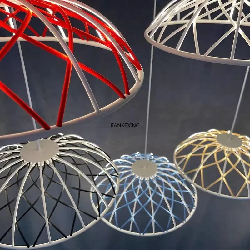 Axyaa SKynest Rope LED Chandelier: Circular Woven Design for Living Room & Restaurant