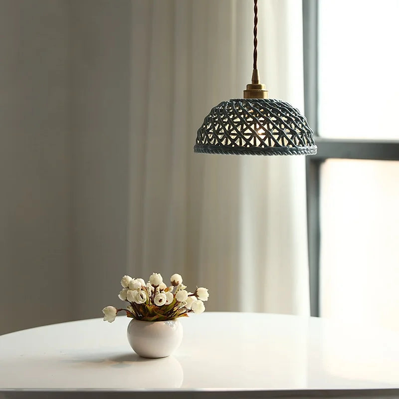 Axyaa White Ceramic LED Pendant Chandelier - Japanese Style Hanging Light