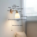 Axyaa White Ceramic LED Wall Sconce with Wooden Socket, Stair Wall Light Fixtures