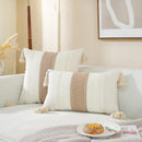 Axyaa Linen Stripe Diamond Woven Cushion Cover with Tassels, 45x45cm