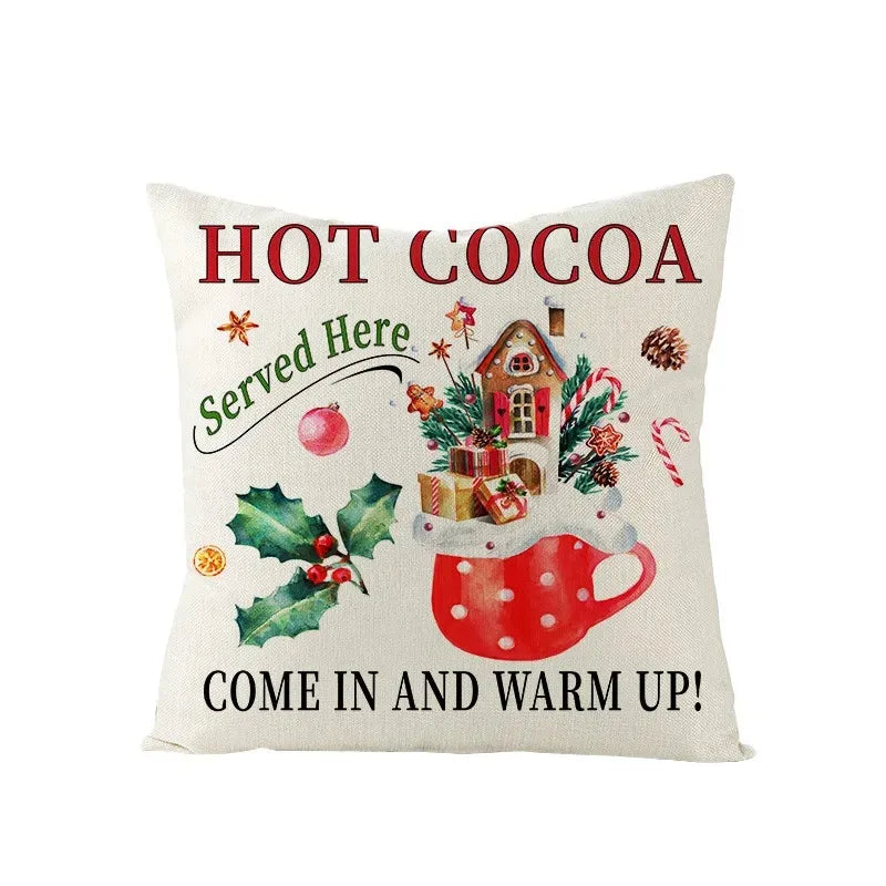 Axyaa Christmas Gingerbread Car Tree Print Pillowcase for Festive Home Decor