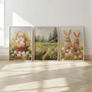 Rabbit Flower Basket Wall Art, Landscape Painting, Easter Egg Poster - Axyaa Artworks