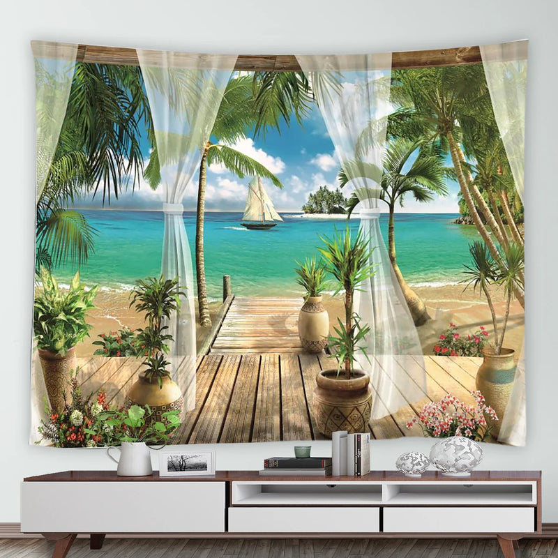 Tropical Ocean Hawaiian Landscape Tapestry for Axyaa Home Decor