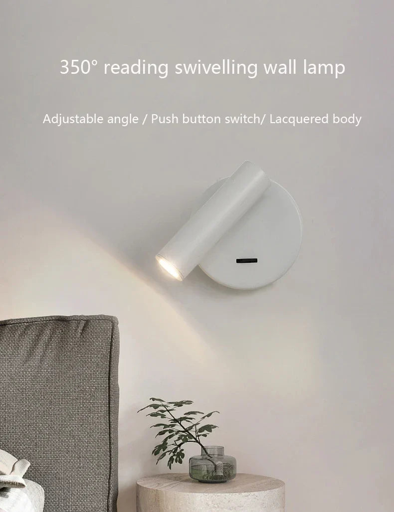 Axyaa Bedroom Wall Lamp Spotlight, Modern Minimalist Indoor Reading Sconce