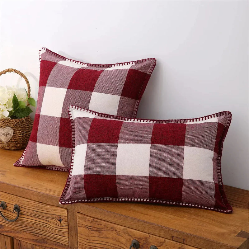 Axyaa Plaid Check 50x50cm Pillow Cover Cotton Linen Home Decor Sofa Cushion