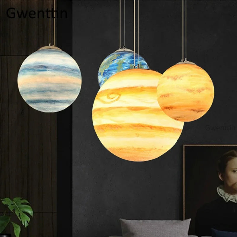 Axyaa Planet Moon Ball Pendant Light Chandelier for Children's Room Home Decor
