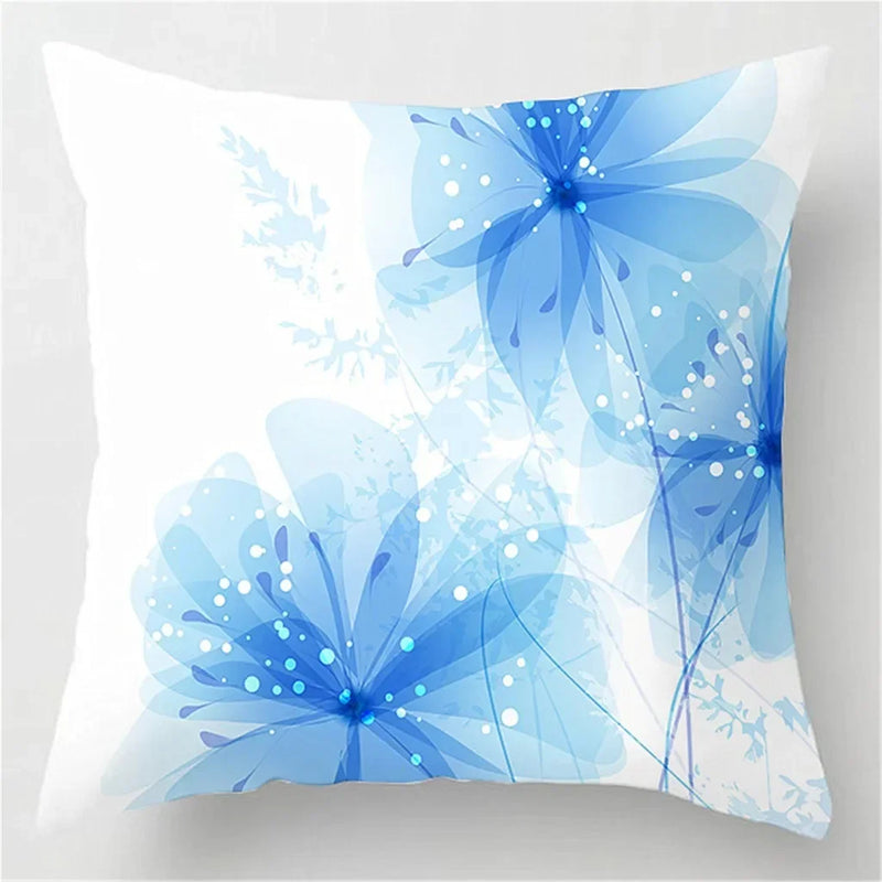 Axyaa Blue Flower Home Decor Pillowcase for Sofa, Bedding, Cushion