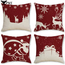Axyaa Christmas Linen Print Throw Pillow Cover for Home Sofa, Living Room and Bedroom