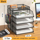 Axyaa Stackable Desk Organizer for Office - Black, 4-Tier Tray for Paper and Accessories