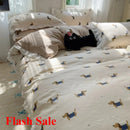 Axyaa Floral Leaf Queen Duvet Set - 4Pc Luxury Washed Cotton Bedding