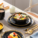 Axyaa Black Porcelain Dinnerware Set with Gold Trim - 16/32 Piece Tableware
