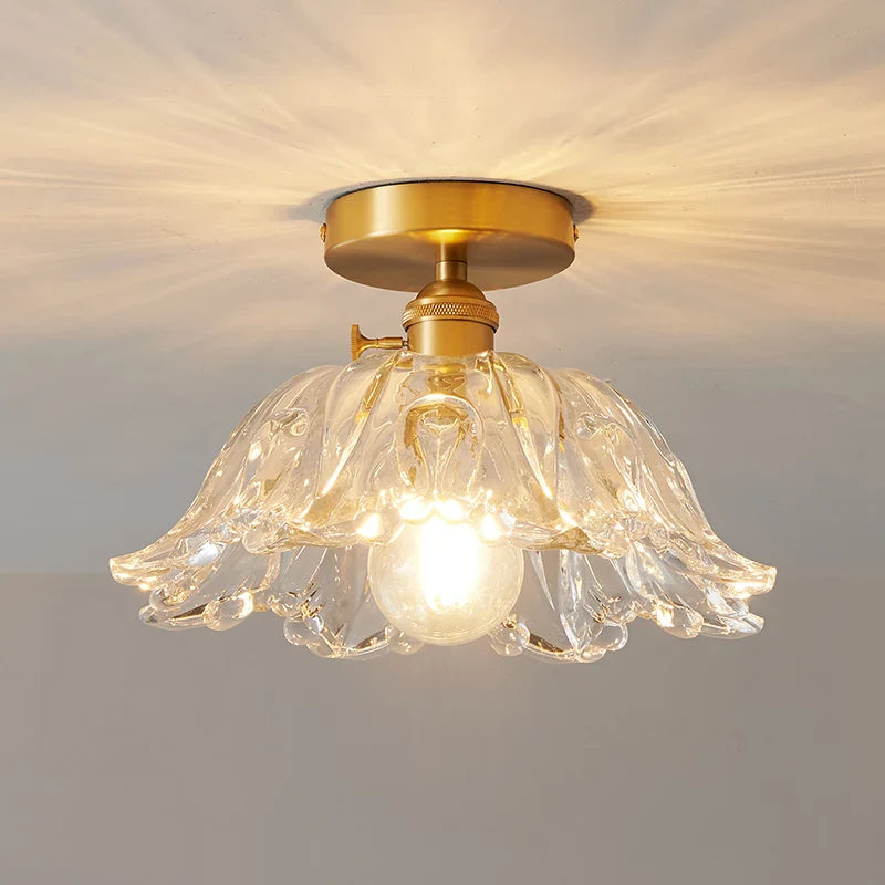Axyaa Glass Copper LED Ceiling Light Fixture Simple Art Bedroom Living Room Chandelier