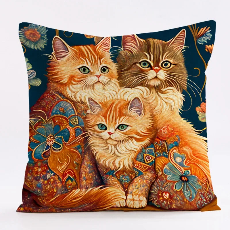 Axyaa Cat Linen Pillowcase 45x45cm for Home Décor and Comfort