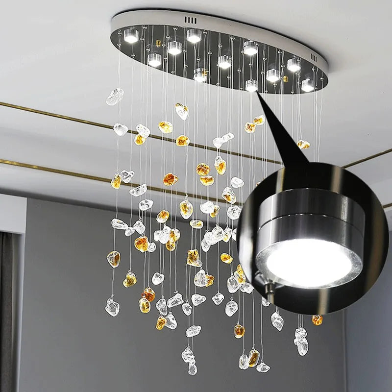 Axyaa Stone Chandelier: Modern Luxury LED Crystal Pendant Lights for Living Room