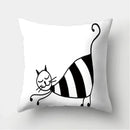 Axyaa Black & White Cat Pattern Cushion Cover for Living Room, Bedroom & Sofa