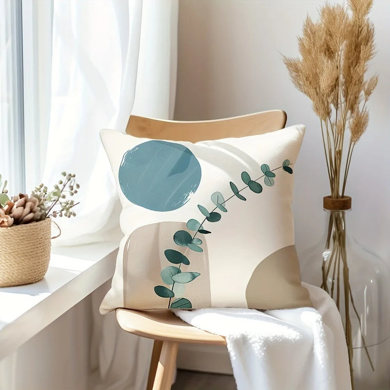 Light Blue Geometric Leaf Pattern Pillowcase for Bohemian Home Decor by Axyaa