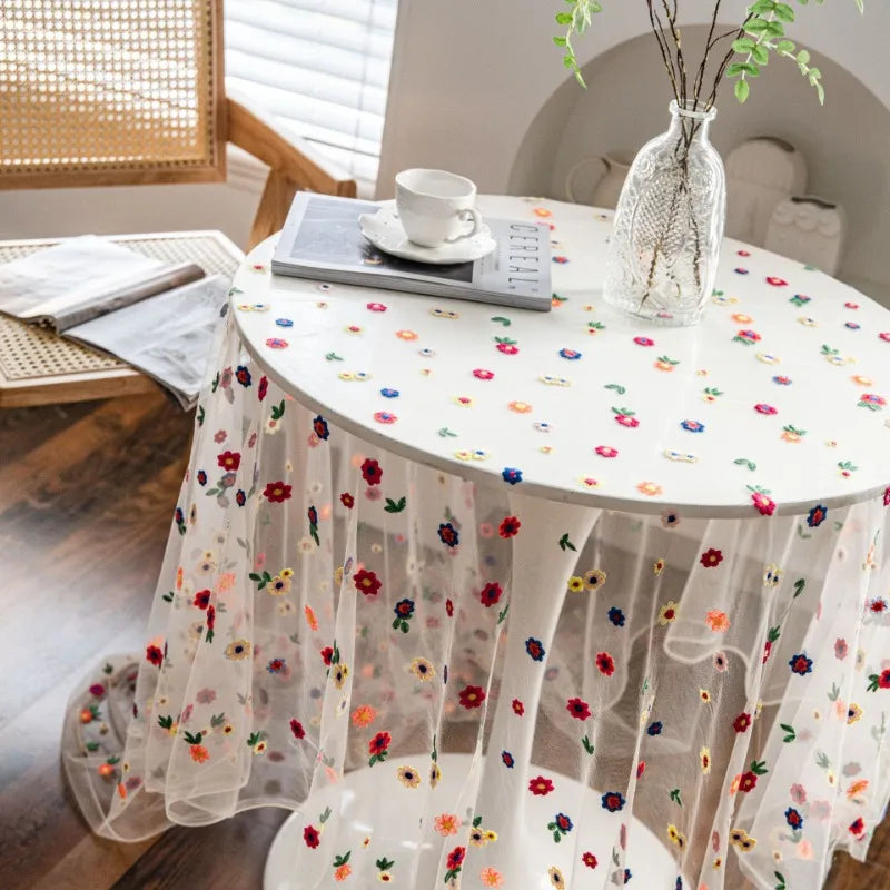 Axya Embroidered Flowers Tablecloth - Multicolour Cake Photography Background
