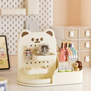 Axyaa Bear Desktop Organizer: 360° Rotating Storage Drawer for Stationery, Cosmetics, and Lipstick