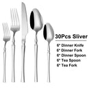 Axyaa Stainless Steel Cutlery Set - Knife, Fork, Spoon - 30Pcs Solid Color Dinnerware