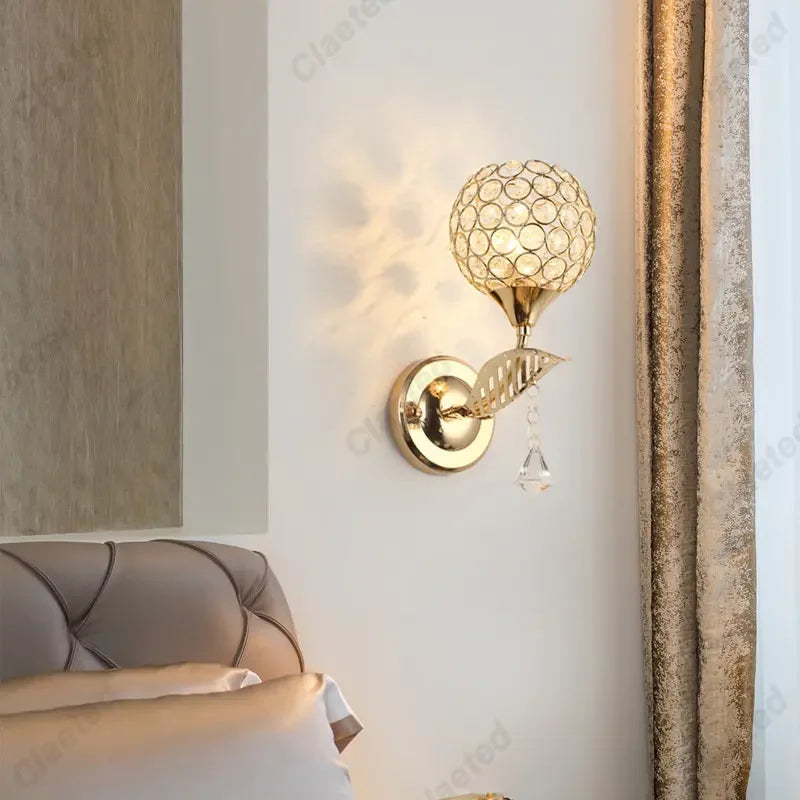 Axyaa Crystal Wall Lamp - Elegant E27 Socket Bedroom Light