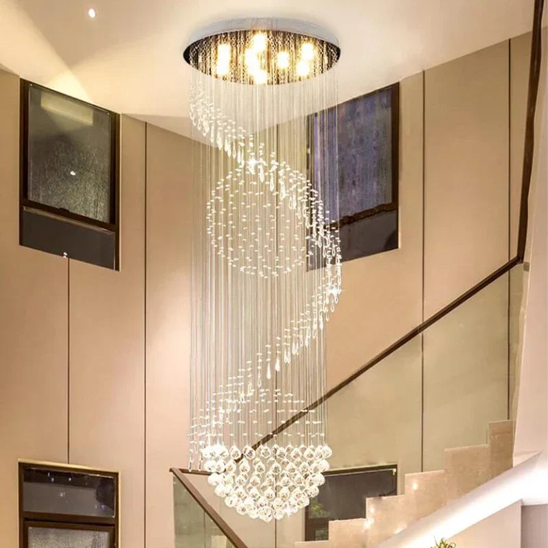 Stainless Crystal Chandelier for Modern Living Room Staircase, LED Home Lighting by Axyaa