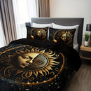 Axyaa Celestial Golden Sun Moon Stars Bedding Set with 2 Pillowcases