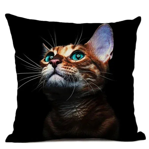 Axyaa Cat Pattern Cushion Cover 45x45cm Linen Pillowcase for Home Sofa Art Decor