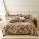 Axyaa Winter Zebra Flower Velvet Bedding Set 5D Print Quilt Cover Pillowcase