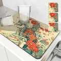 Axyaa Floral Skull Absorbent Dish Drying Mat with Rubber Backing