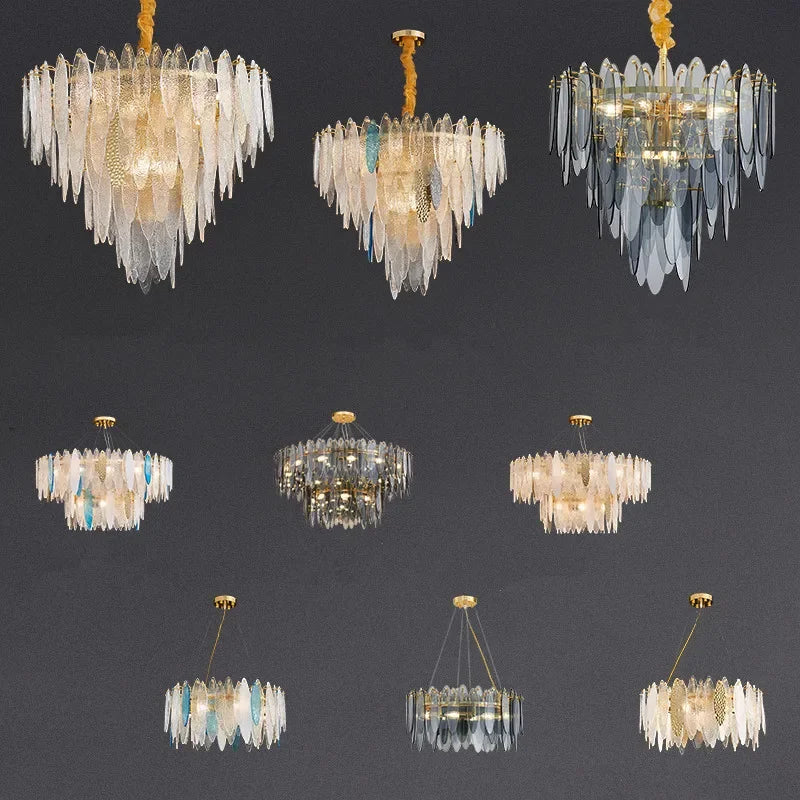 Axyaa Gold Metal Chain Pendant Lights for Modern Luxury Living Room