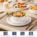 Axyaa 12/24-Piece White and Golden Rim Dinnerware Sets for 4