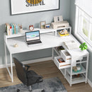 Axyaa Industrial L-Shaped Desk with Drawer, Shelves, and Monitor Stand