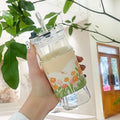 Axyaa Transparent Glass Coffee Cup with Lid and Straw, Heat Resistant Drinkware
