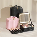 Axyaa LED Mirror Makeup Travel Train Case with Adjustable Dividers