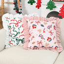 Axyaa Dutch Velvet Christmas Pillow Cover with Ruffles, Red and Green Print