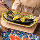 Axyaa Ceramic Fish Dish with Handle: Bohemian Style Rectangular Dining Tray, 12.8-inch