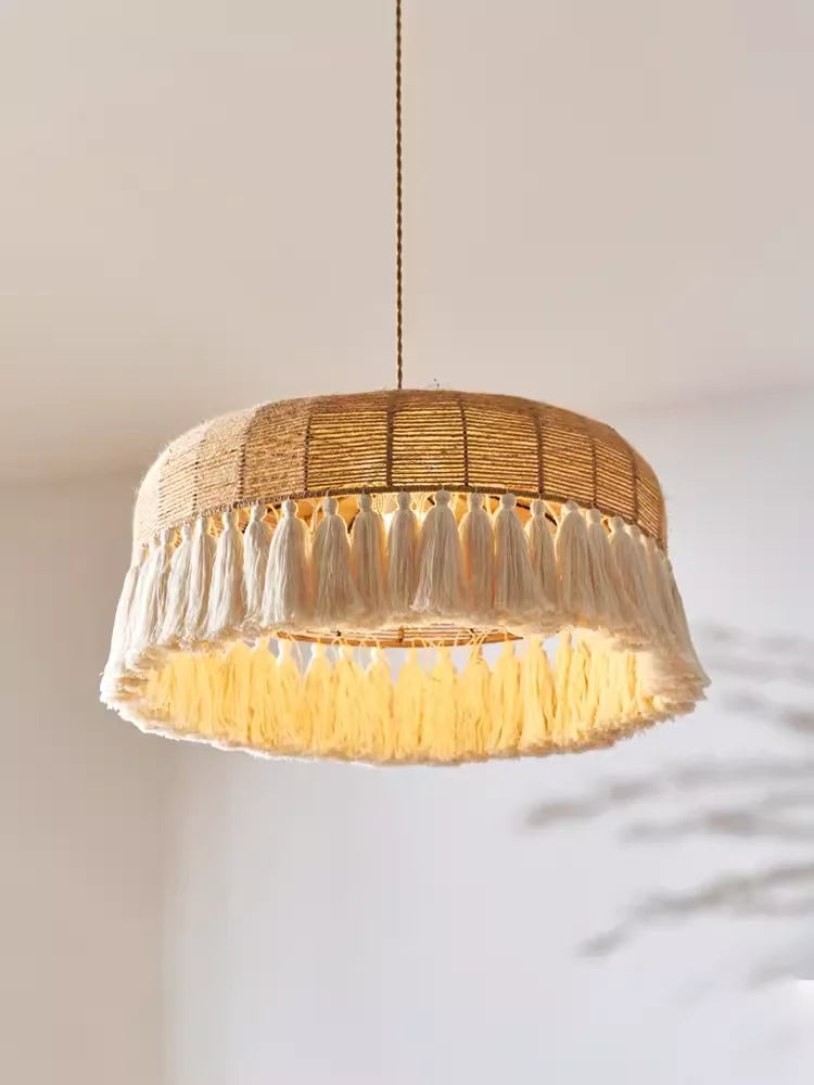 Axyaa Wabi Sabi Hemp Rope Ceiling Chandelier - Rustic Pendant Lighting for Home Decor
