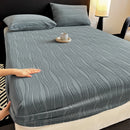 Axyaa Carved Striped Milk Velvet Fitted Sheet - Soft & Warm Winter Mattress Cover