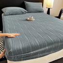 Axyaa Carved Striped Thick Milk Velvet Fitted Mattress Cover